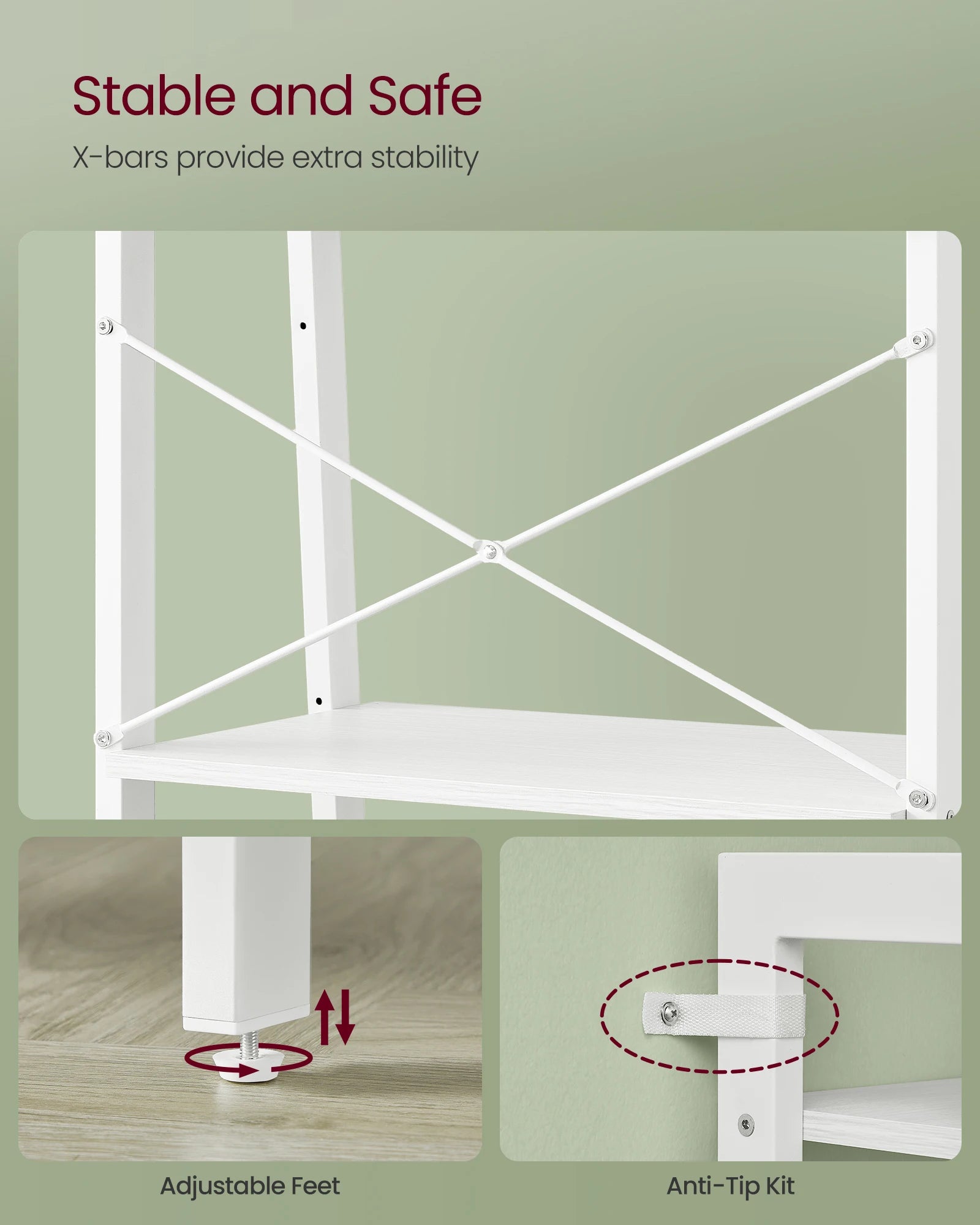 VASAGLE Ladder Shelf 4-Tier Bookshelf Storage Rack Bookcase with Steel Frame for Living Room Home Office Kitchen Bedroom