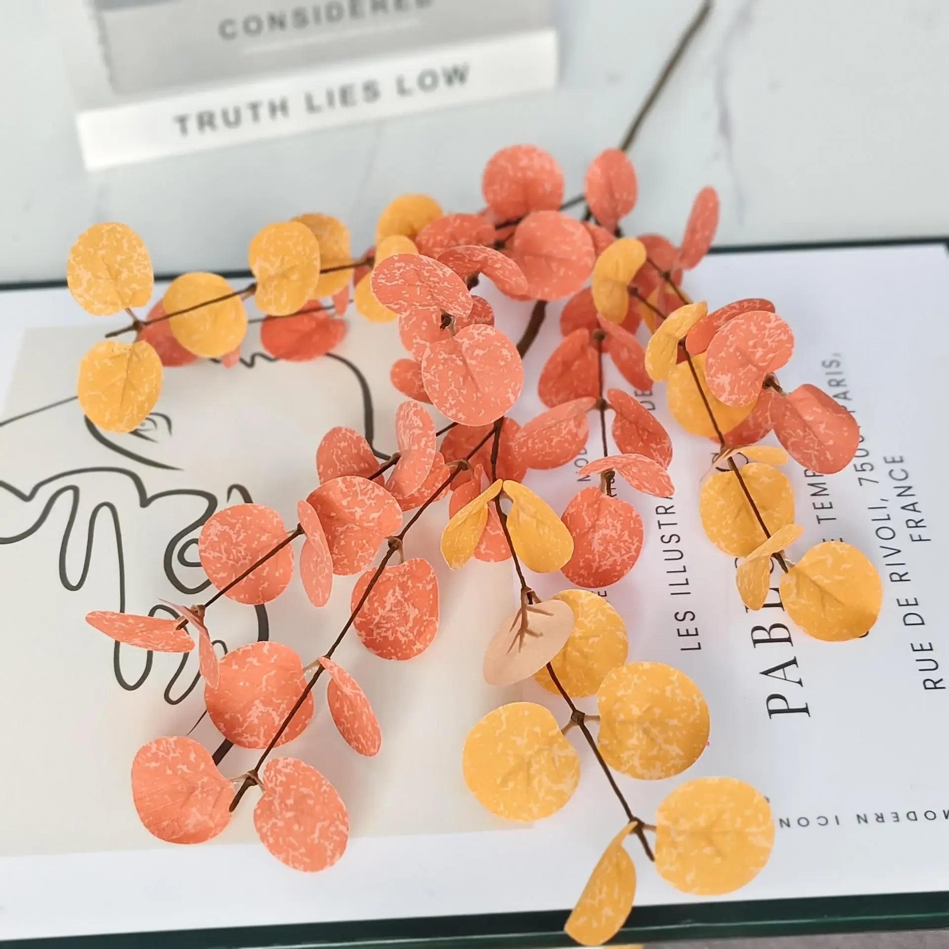 1pc Artificial Eucalyptus Fall Plants Branch Fake Foliage Plant for Harvest Party Supplies Home Room Table Autumn