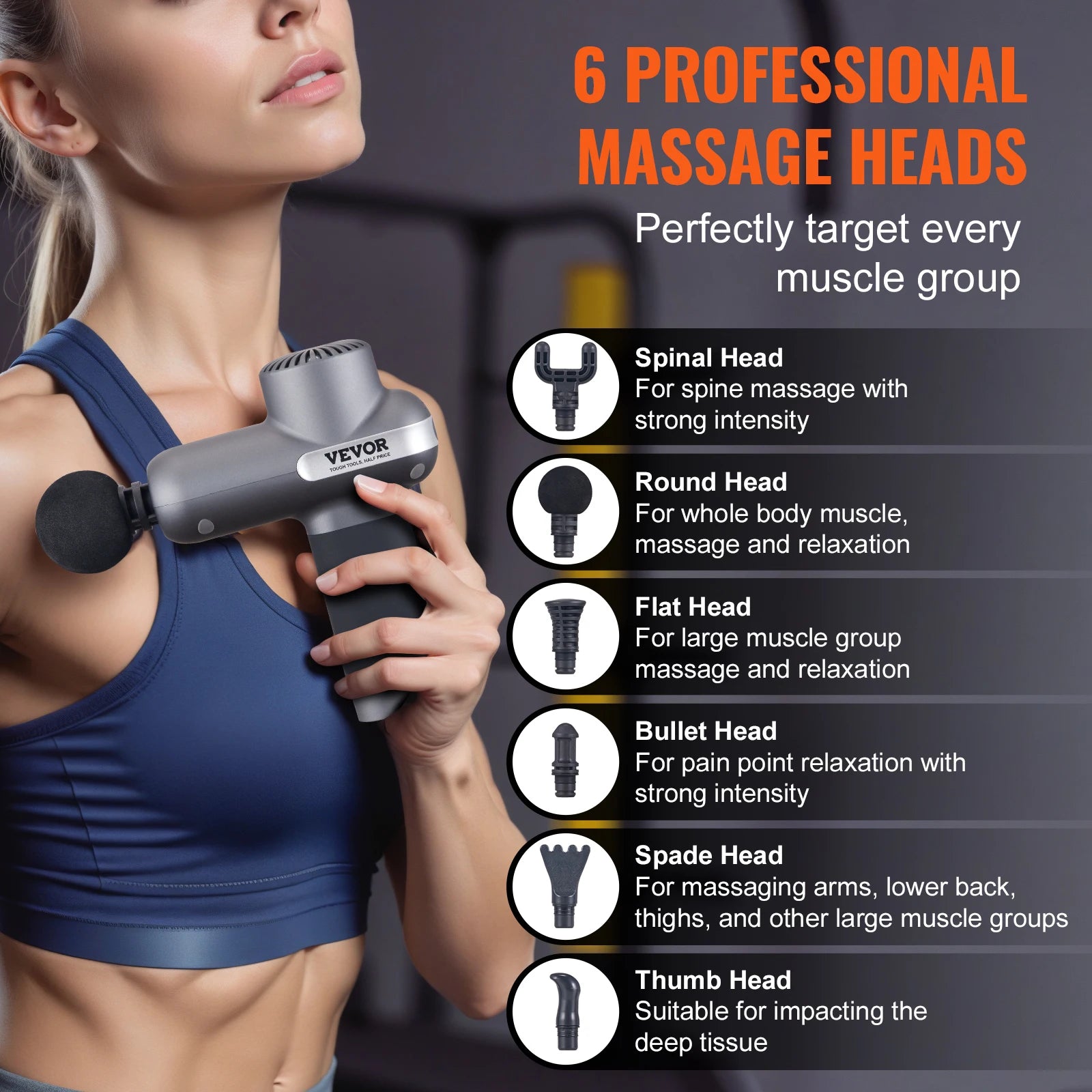 SucceBuy Mini Massage Gun Percussion Muscle Massage Gun for Athletes w/ 5 Speed Levels & 6 Massage Heads for Pain