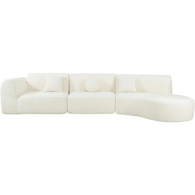 140’’ Curved Polyester Sectional Sofa 7-Seat Modern Cloud Couch with Chaise & Pillows for Living Room - Beige / United