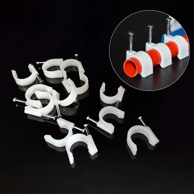45PCS Round Cable Clips 16/20/25mm C Shaped Steel Nail Wire Clamp PVC Pipe Clamp Line Cord Buckle Management Fixed Wall