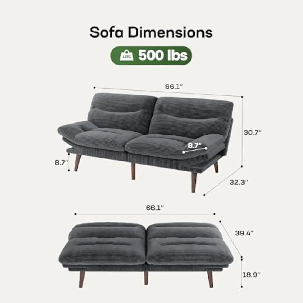 Futon Sofa Bed Futon Couch with Adjustable Backrest & Armrests Convertible Small Sleeper Sofa Bed for Small Apartments