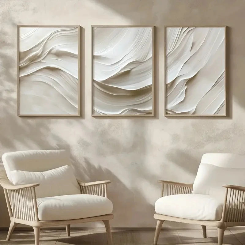 3pcs/set Neutral Beige Simple Wall Art Wavy Abstract Canvas Printed Painting Modern Wall Decoration Office Cafe Bar