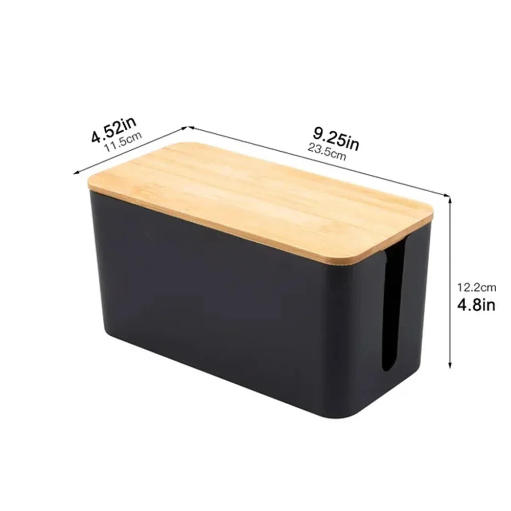 Wire Organizer Box Power Plug Board with Wooden Lid Plastic Wire Boxes Socket Data Cable Junction Box Desktop Storage