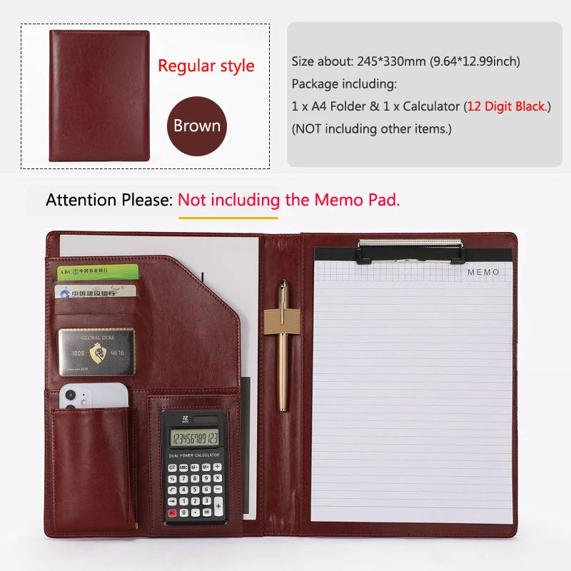 A4 Leather Executive Portfolio Folder for Document Business Desk Organizer File Filing Document Holder Clipboard Office