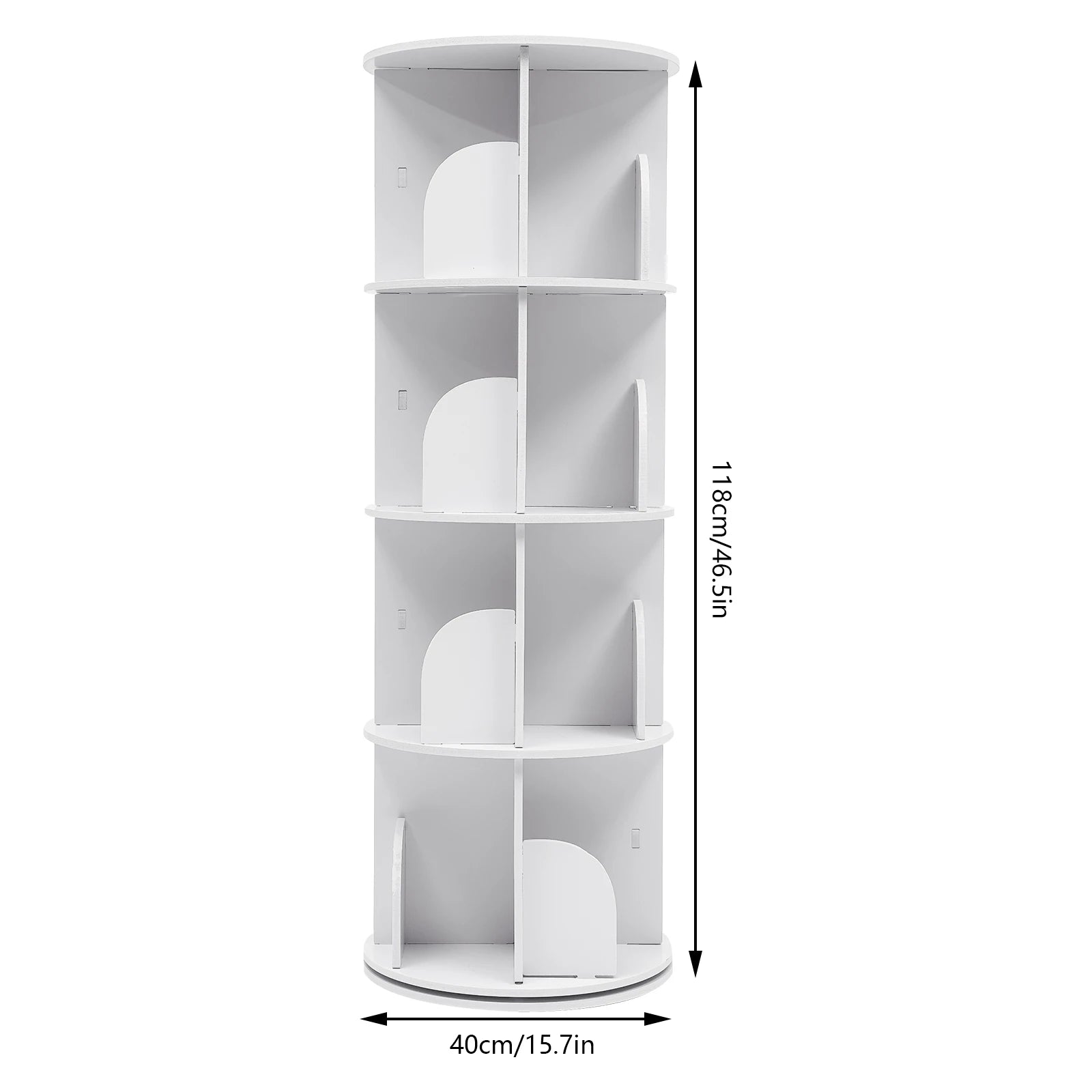 2/4-Tier Wooden Rotatable Bookshelf - 360°Display Floor Standing Storage Rack White Multifunctional Bookshelf Organizer