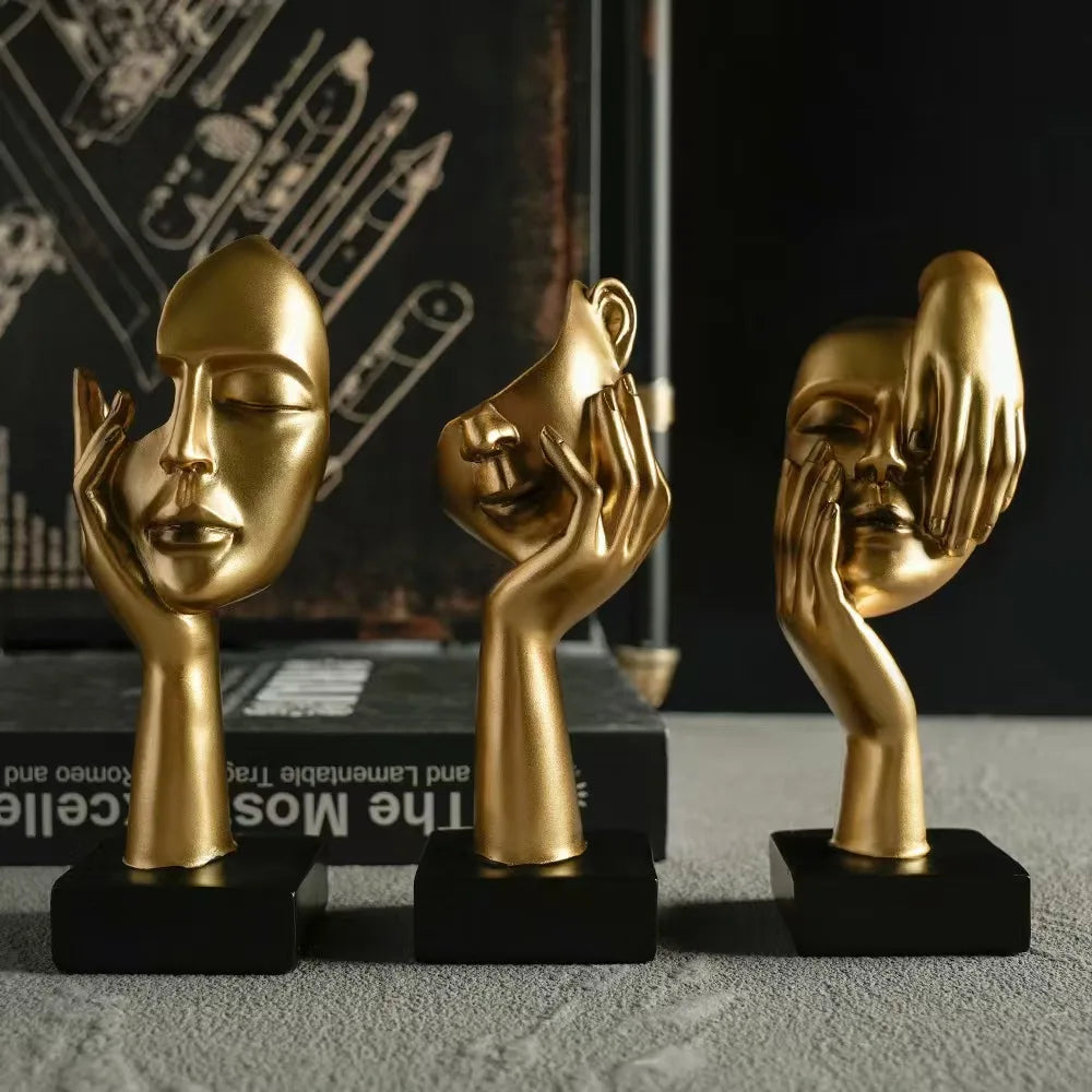 27cm bstract Face Sculpture Resin Thinker Figurines for Desktop Office Desk Living Room Table Collection Figurine