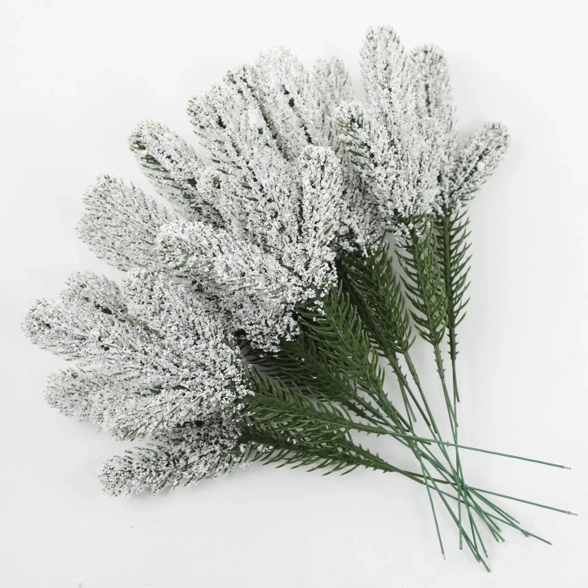 Wholesale Pine Needle Branch Artificial Christmas Green Snow Frosted Fake Plants Sprigs Stem DIY Wreath Home Garland