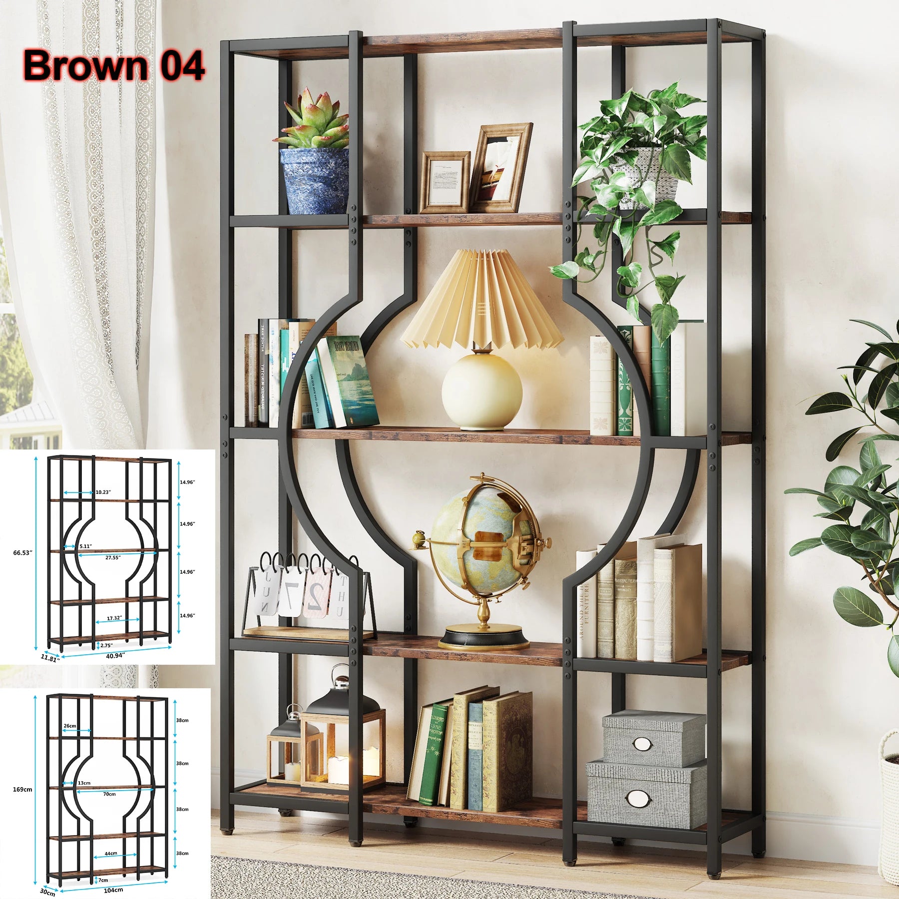 Tribesigns Bookshelf Industrial 5 Tier Etagere Bookcase Freestanding Tall Bookshelves Display Shelf Storage Organizer