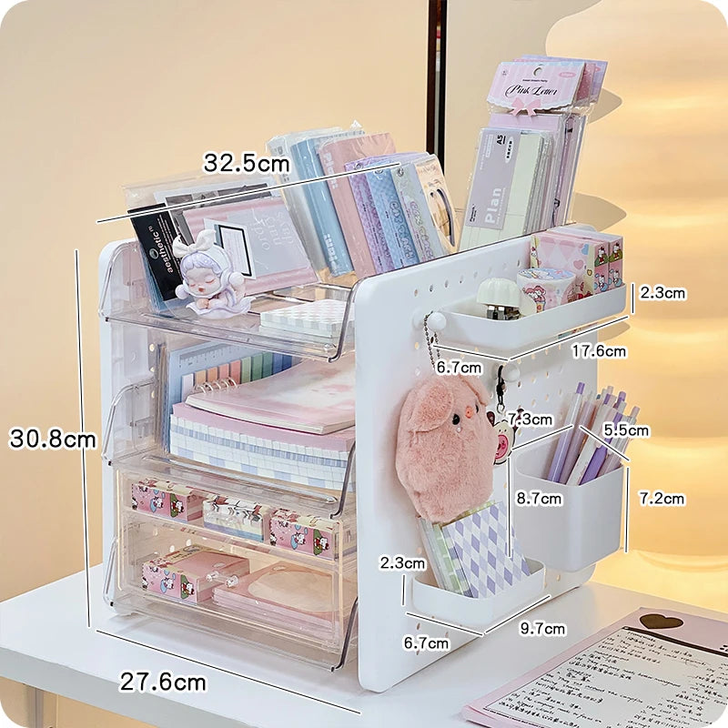 Simple Ins Sle Student Test Paper Storage Box Desktop Organizer Cute Cartoon Plastic File Cabinet Writing Desk Accory