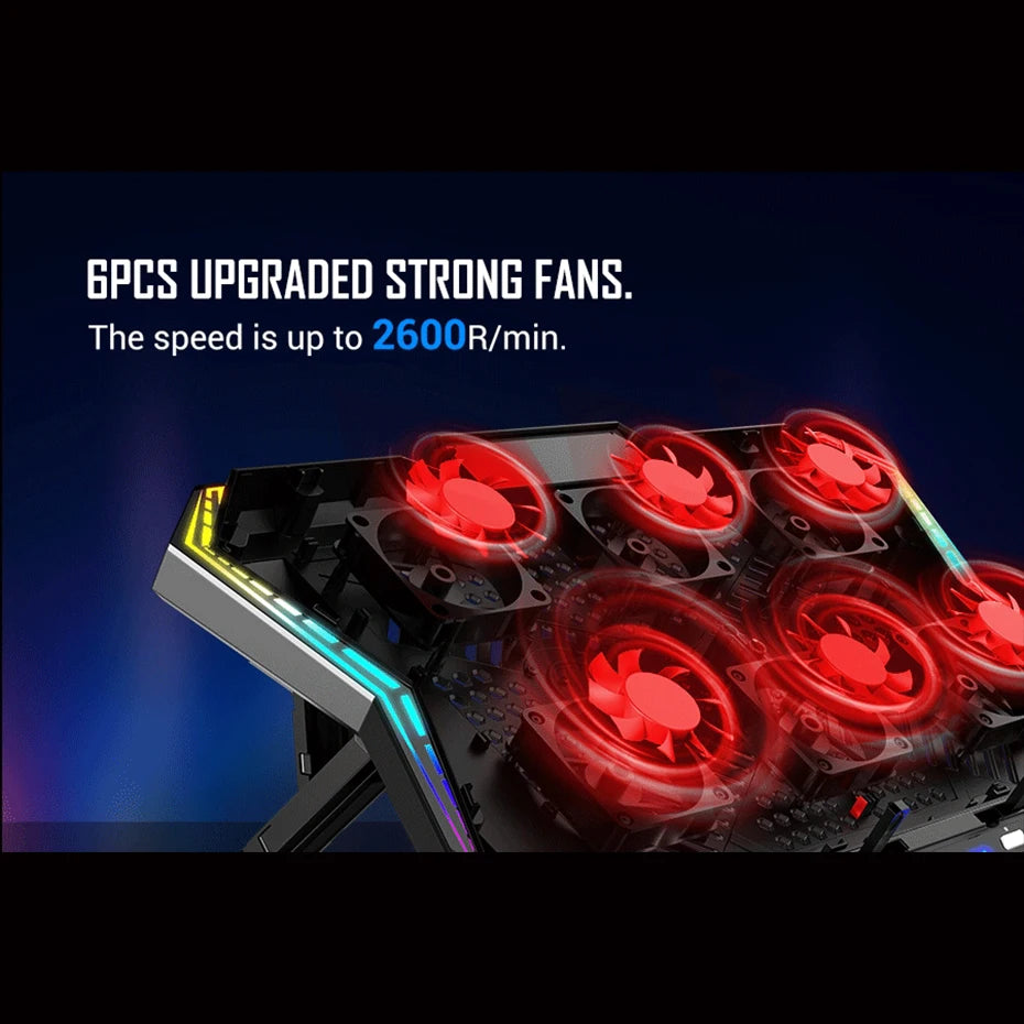 Zezzio ZLP-B6 Gaming RGB Laptop Cooler 2 USB Ports 6 Fan Gaming Led Light Notebook Cooler For 12-17Inch Laptop Cooling
