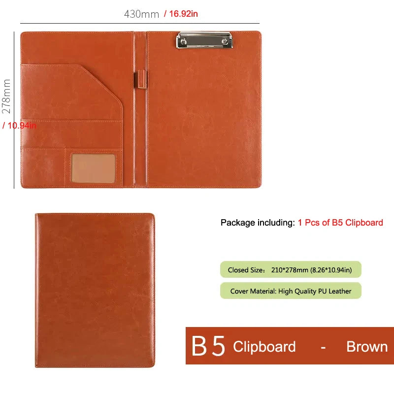 A5 / B5 Leather Padfolio Portfolio File Folder Clipboard Document Holder Business Contract Paper Clamp Writing Pad