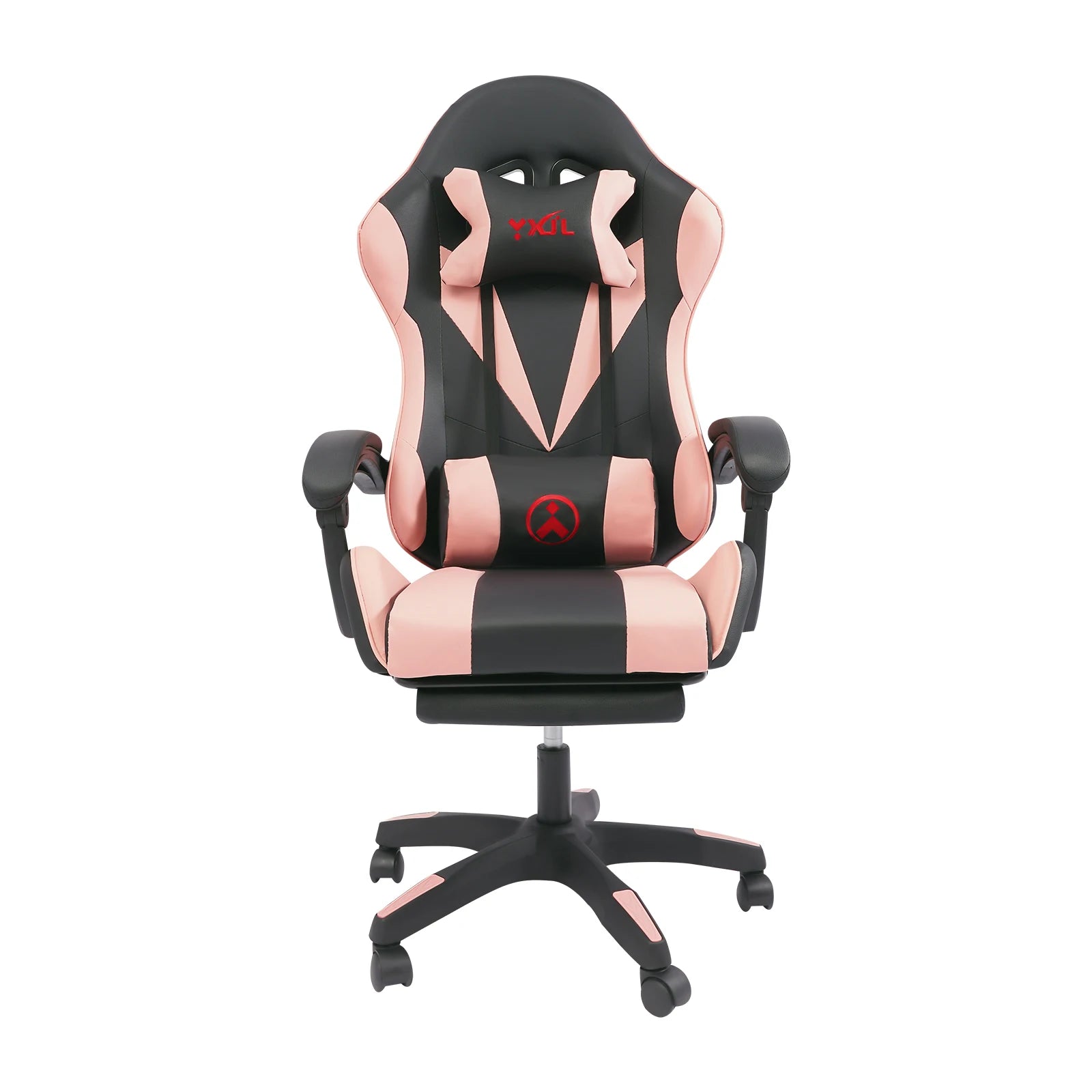 Adjustable Swivel Task Chair Bluetooth - Equipped Pink Gaming Chair with Comfortable Lumbar Support Pillow - Pink