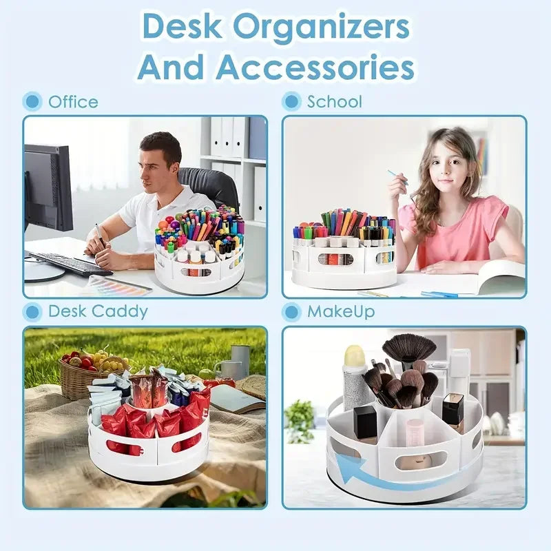 360° Rotating Desk Organizer With 7 Removable Bins – Multi- Pen Holder Stationery Organizers Accessories Office School