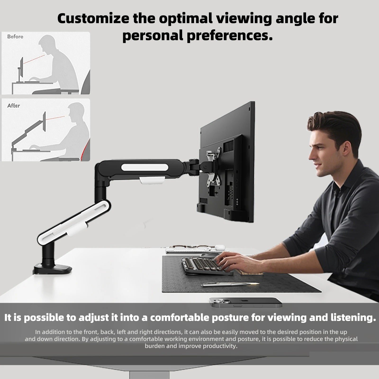 New Update Desktop Monitor Mount Bracket for 13 to 32-Inch LCD Screens Rotating Mechanical Arm Lift Base Desktop TV