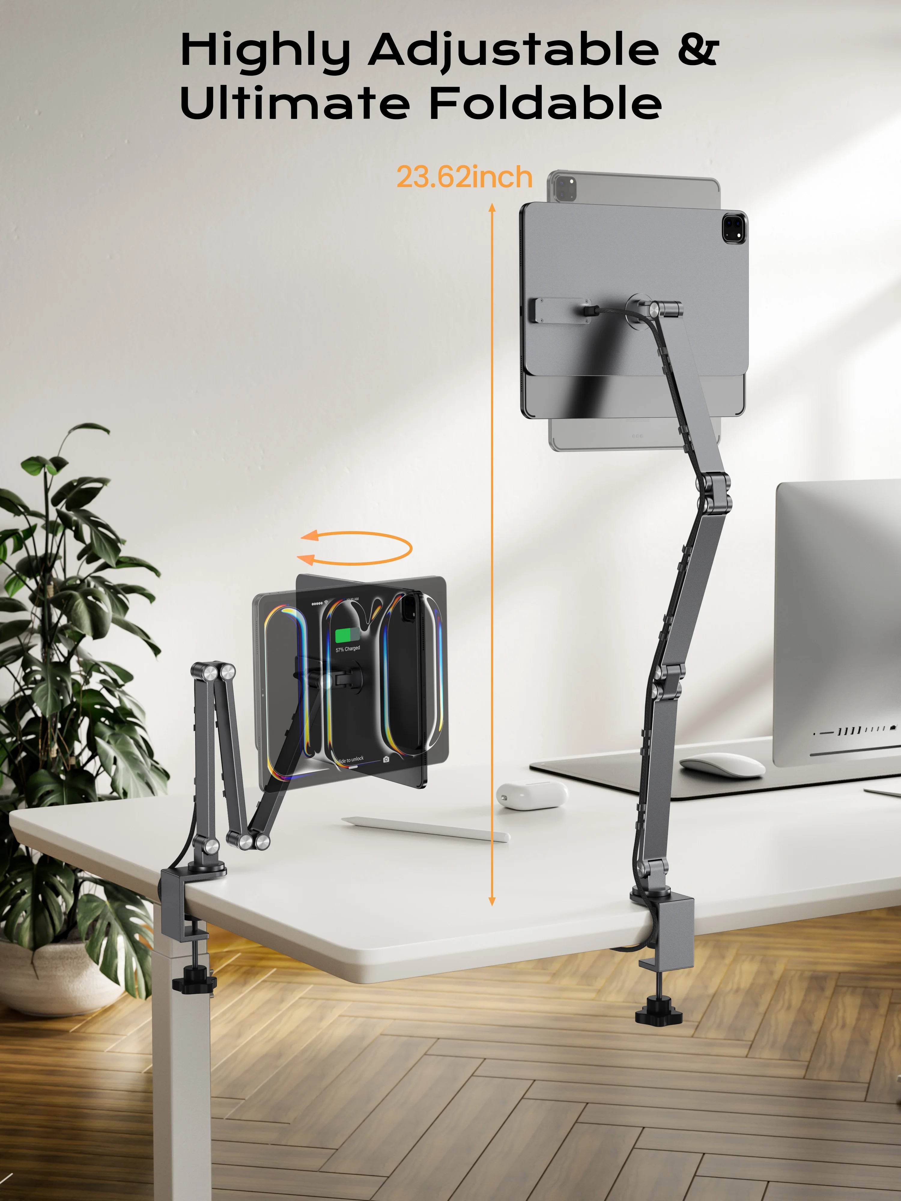 LULULOOK Magnetic Wireless Charger Stand For iPad Pro M5 M4 13/12.9/11/M2 iPad Air 5/4 Foldable Arm Holder Aluminum