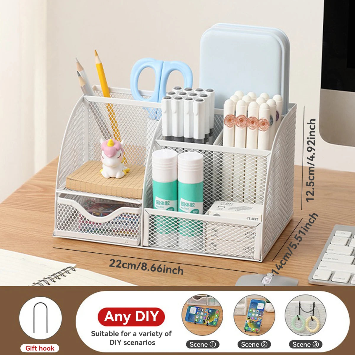 Seven-grid Multi-functional Combination Pen Holder Metal Hollowing Process Korean Stationery Desktop Storage