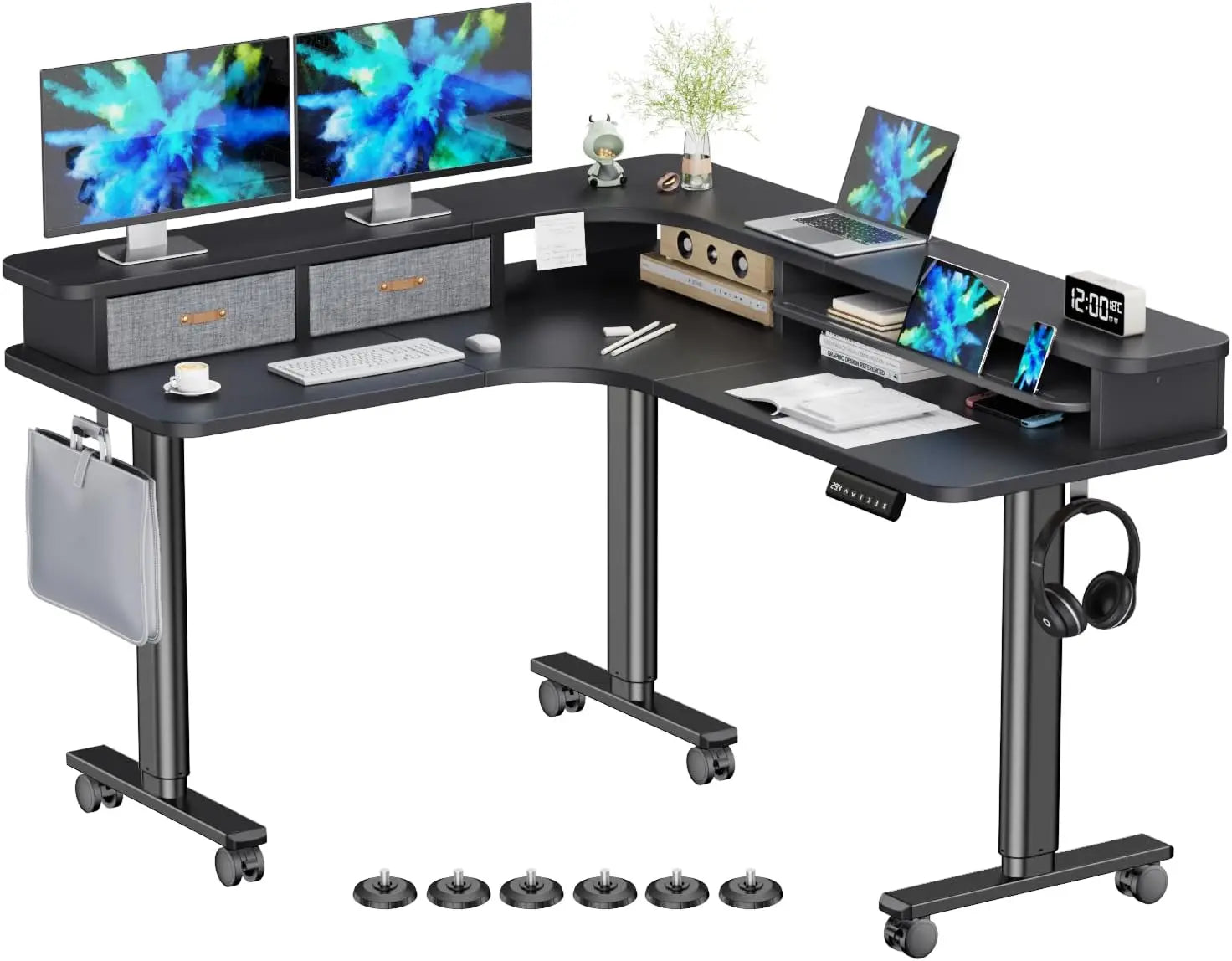 Electric L Shaped Standing Desk with Drawers 63’’ x 55’’ Corner Standing Desk Adjustable Height Stand Up Home Office