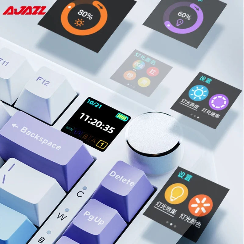 AJAZZ AK820 MAX Tri-mode RGB Gaming Mechanical Keyboard Bluetooth Wireless 2.4G Type C 82 Keys PBT Keycaps Hot Swap