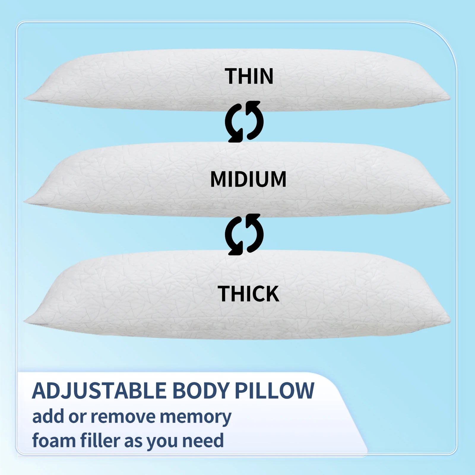 Memory Foam Body Pillow -Fluffy Body Pillows for Adults -Large Long Bed Pillows for Sleeping - 20x54 inch White