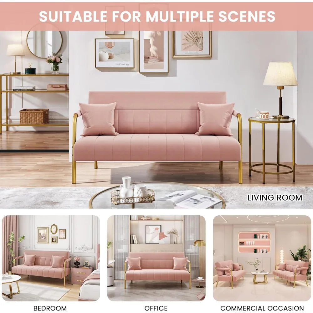 56.5’’ Luxurious Velvet Fabric Living Room sofa w/Gold-Tone Metal Arms and Legs for Livings Rooms Home Office Living