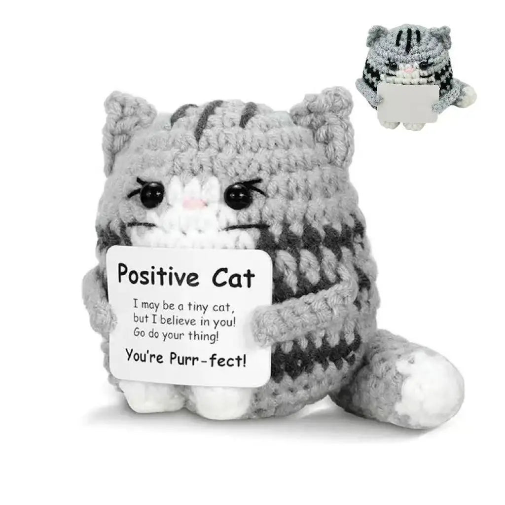 Cute Positive Cat Emotional Support Crochet Animal Funny Gift Desk Decor Christmas Gift - S1