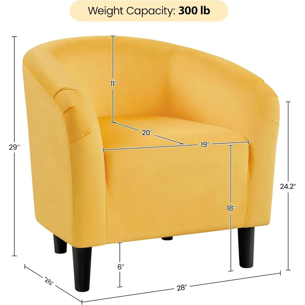 Yellow Chairs Set of 2 Accent Chair for Bedroom Armchair for Living Room Velvet Fabric Club Chair with Soft Padded