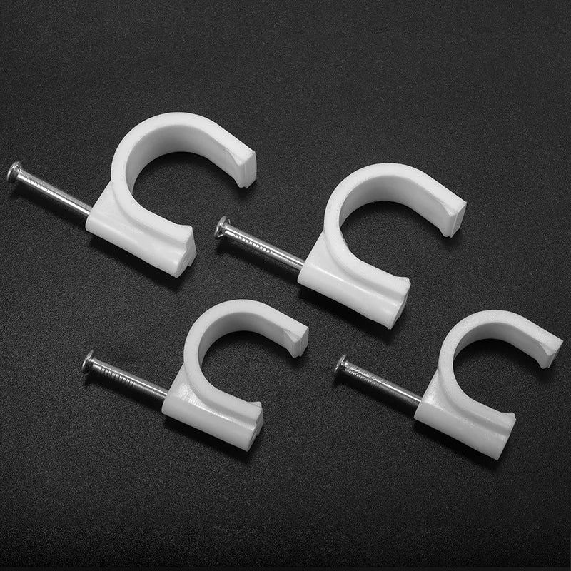 100Pcs Steel Nail Wire Clips 4-50mm round Plastic Nylon Telephone Network Cable Fixing Nail Pressure Clips for Home &