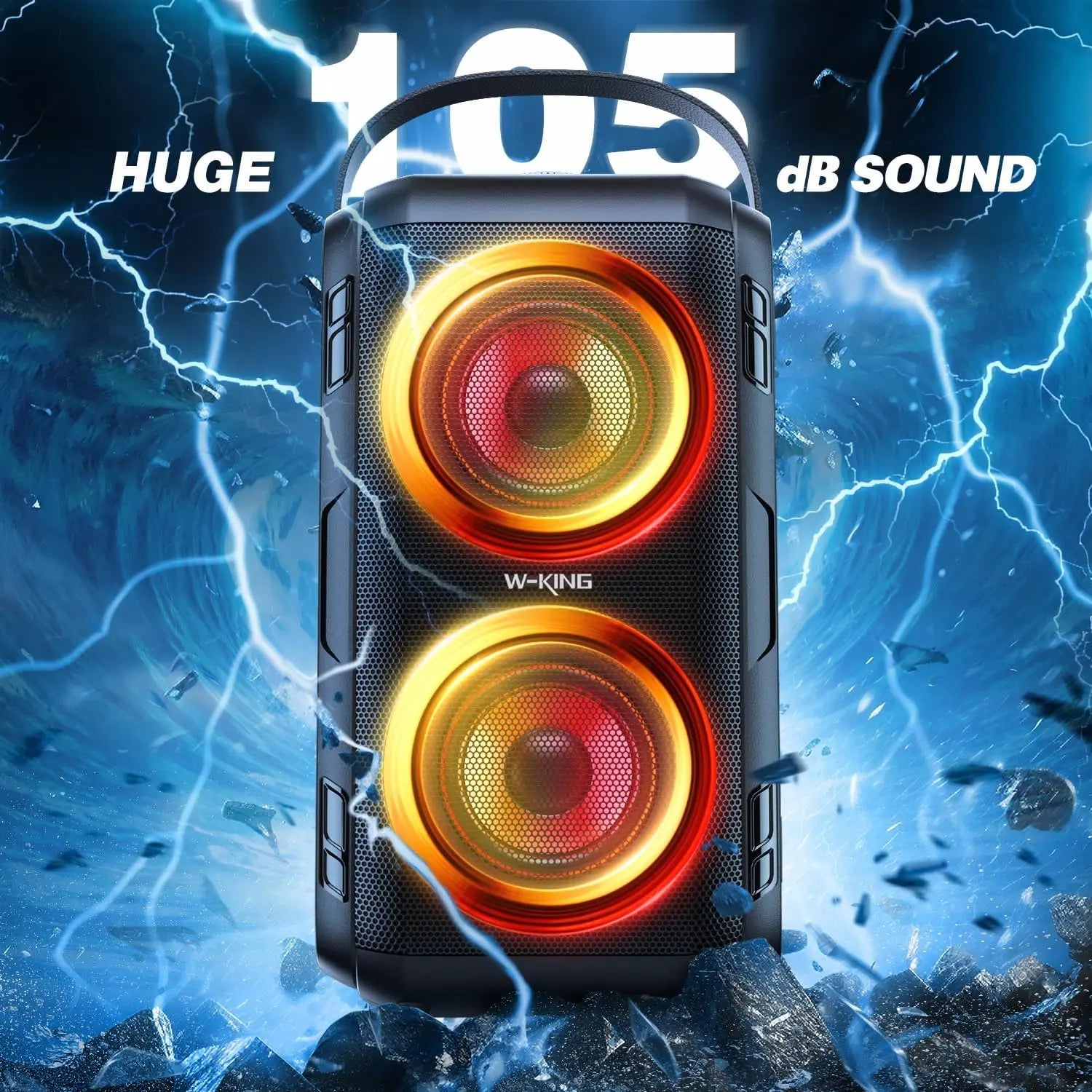 W-KING 80W RMS Party Portable Speakers Bluetooth Wireless Boombox/4 Drivers(2*4.04’’ Woofer) Huge 105dB Sound Large