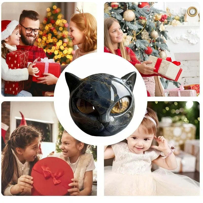 Resin Cat Head Sculpture Black Cat Stone Figurine Healing Marble Texture Memorial Gift Home Office Desk Decor Festival