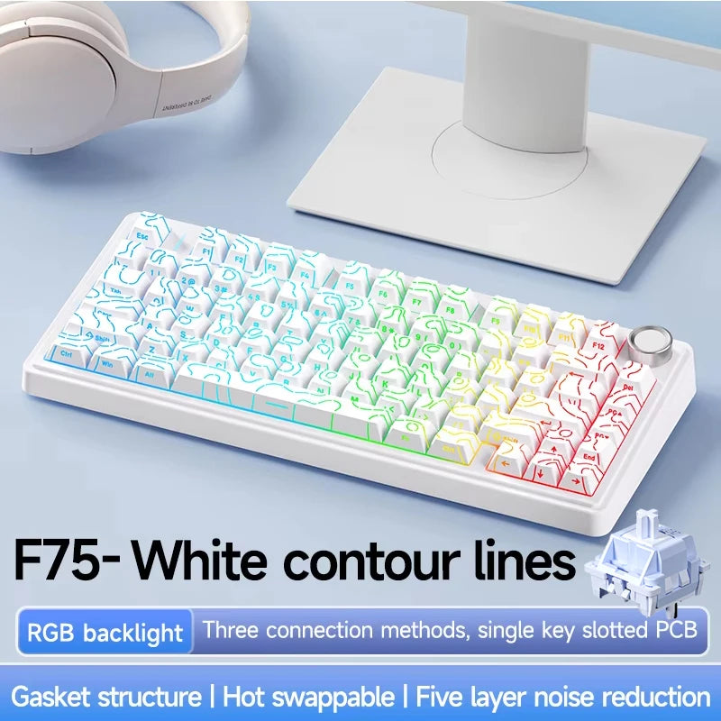 AULA F75 2.4G Wireless/Bluetooth/Wired Gaming Mechanical Keyboard RGB Customized 75% Layout Cherry Profile Gasket