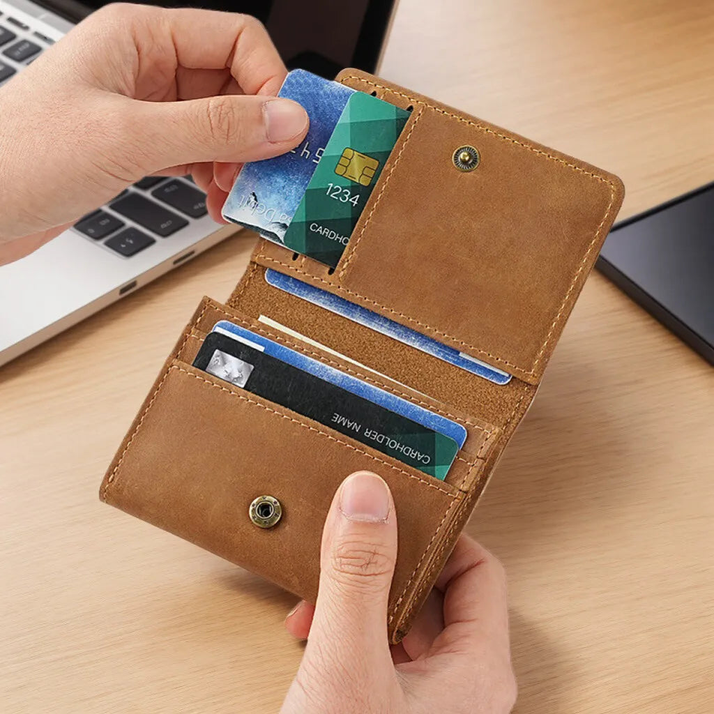 Vintage Crazy Horse Leather Credit Card Wallet Mens Real Cowhide Slim ID VIP Cards Bags Small