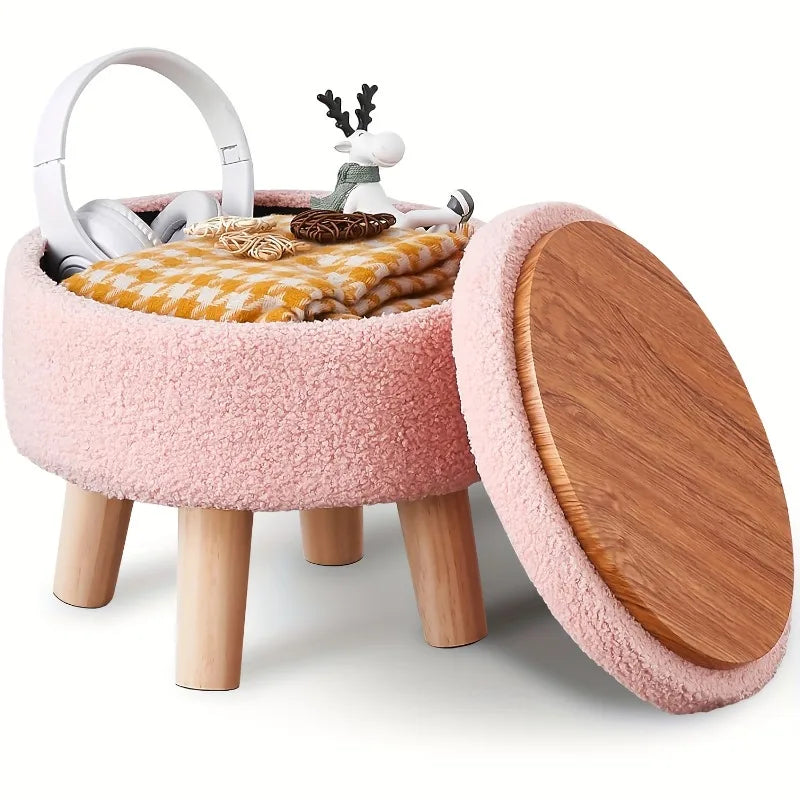 Modern round soft footstool Teddy velvet leg storage footstool suitable for small tables or plant stands