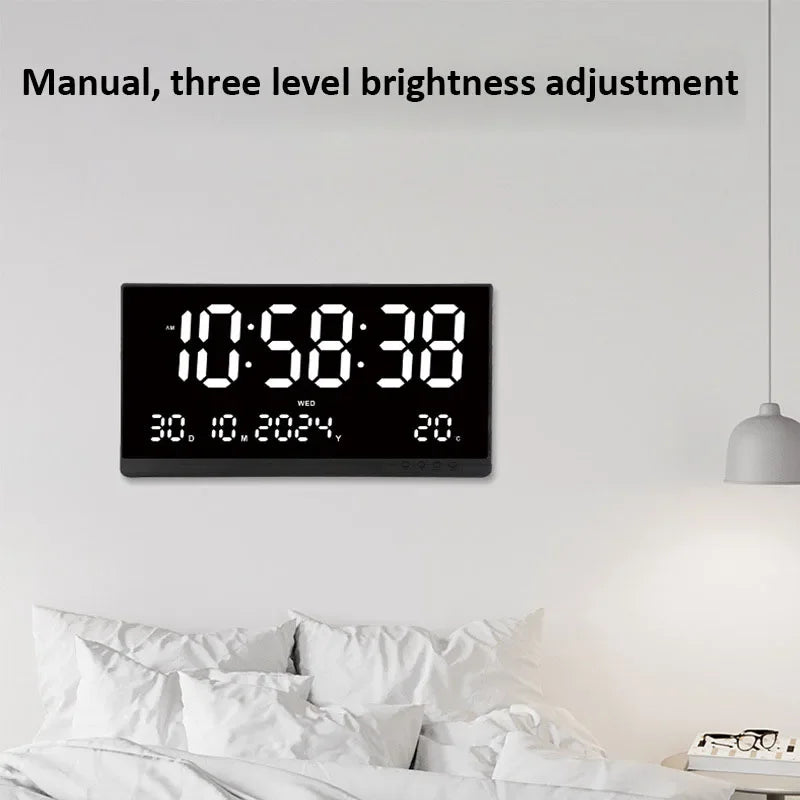 21 Inch Large Digital Wall Clock USB Powered Time Calendar 12/24H Time/Day/Month/Year/Temp Display Electronic LED Alarm