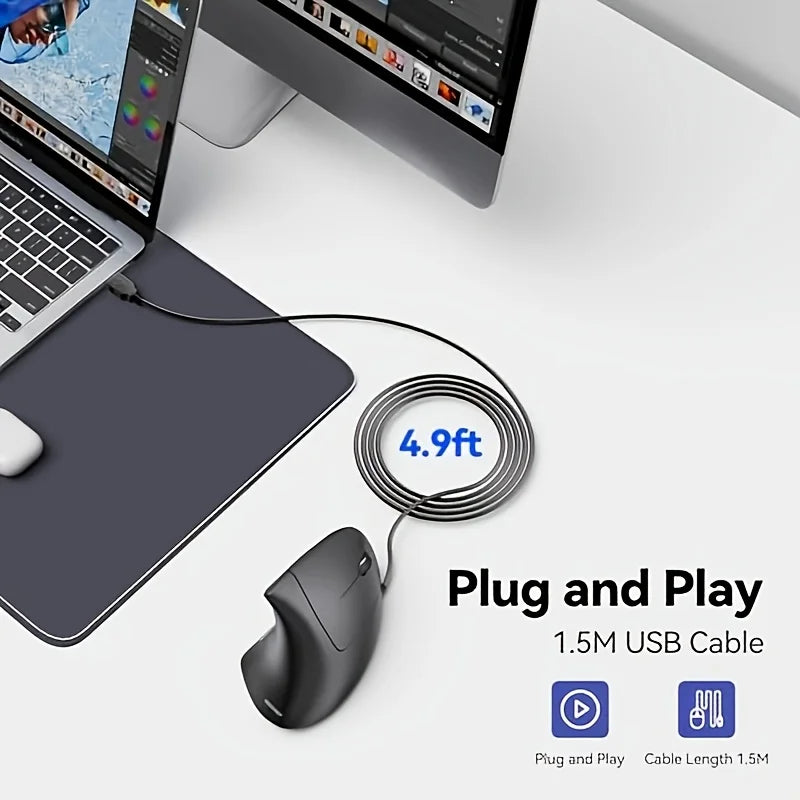 Ergonomic Wired Mouse Vertical Mouse 6 Buttons Right Hand Side Mouse Wired Model for PC Laptop Black Right Hand.