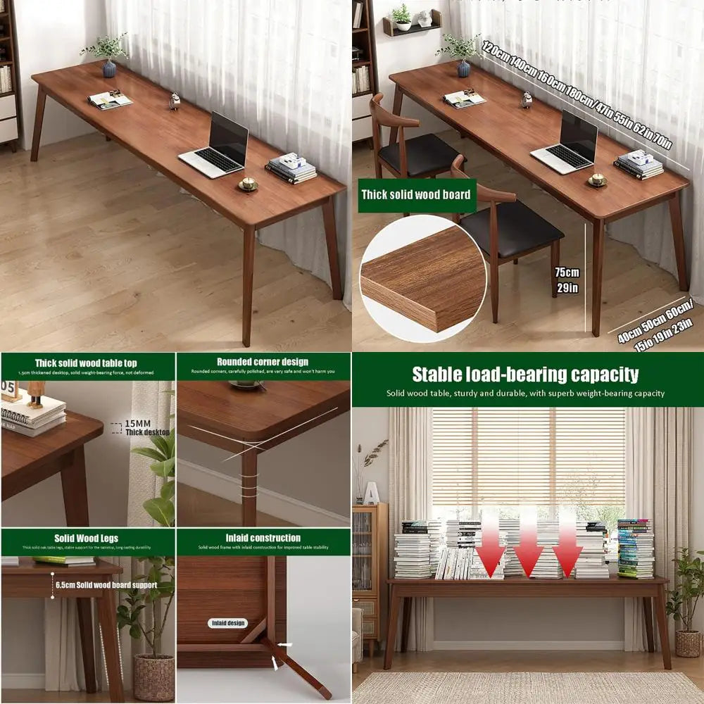 mid-century wood long desk table,extra large two person office desk,home office computer desk,solid wood writing desk