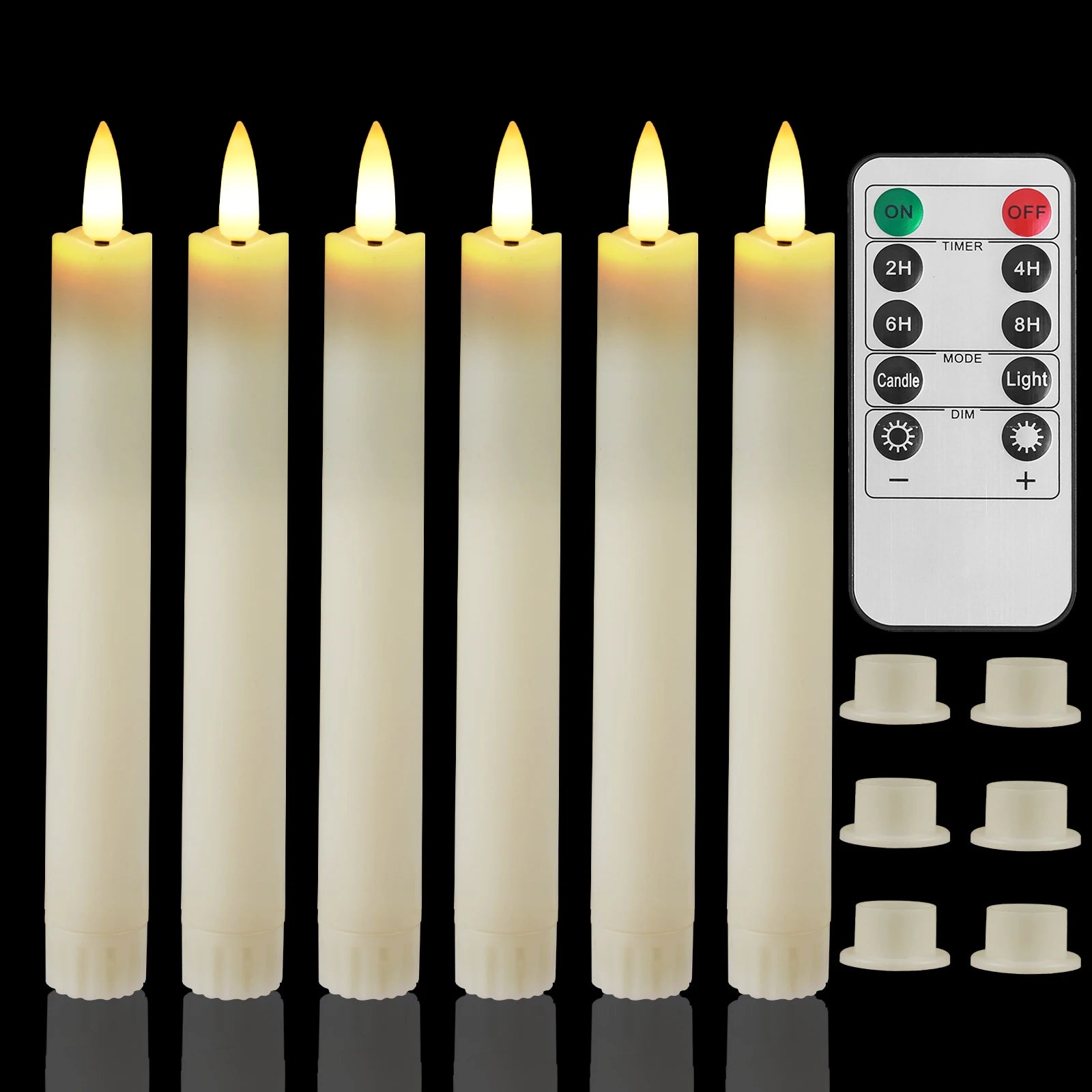6/18/24Pc 6.6inch LED Flameless Taper Candles with Remote Flickering CandleSticks Plastic Window Candles for Halloween