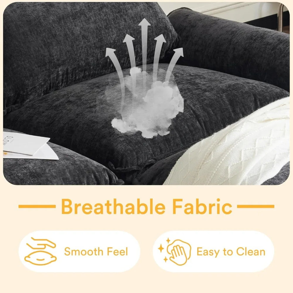 Modern L-Shaped 3-Seat Sectional Sofa with Ottoman Chenille Upholstery for Living Room - Dusty blue / United States