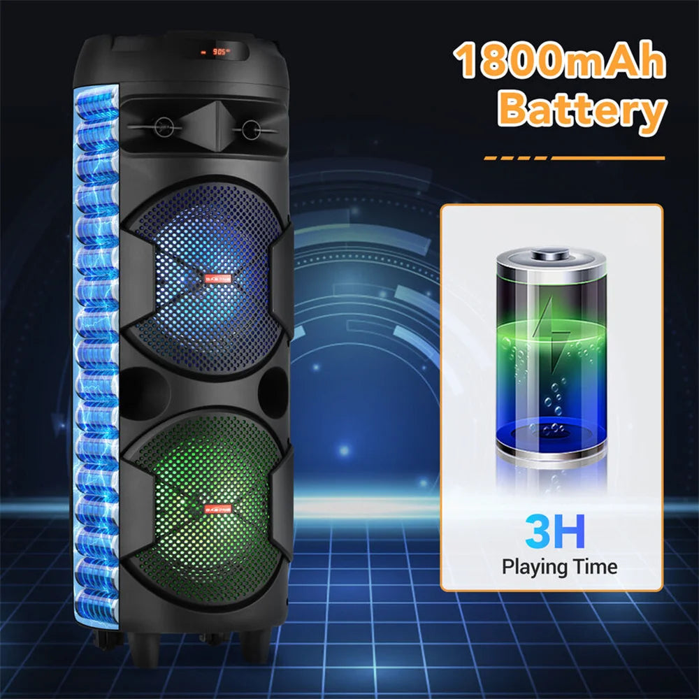 4000W Portable Bluetooth Speaker Dual 6.5’’ Woofer Sound System Party DJ With Microphone Remote Led Light TWS - 6.5’’