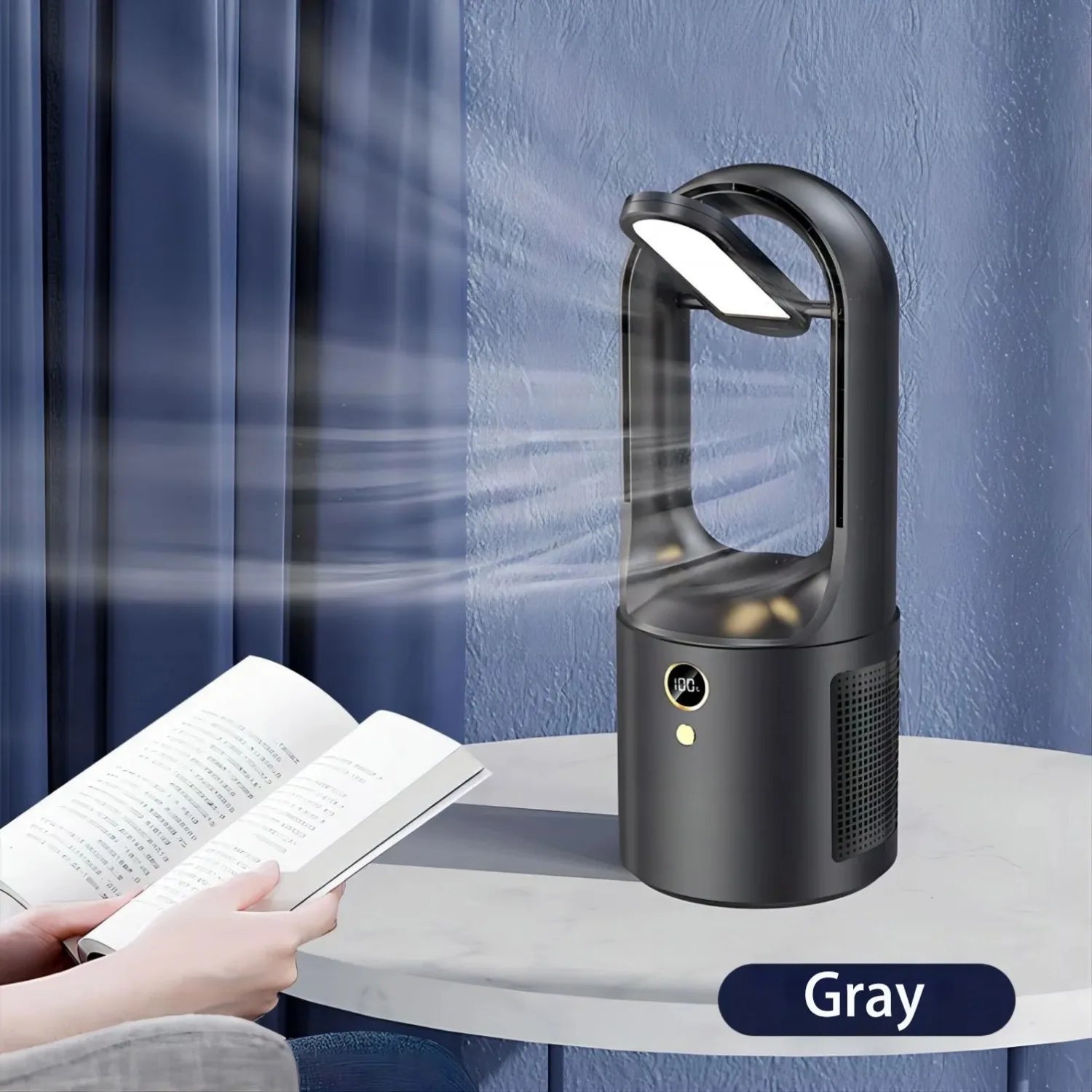 Desktop Portable Rechargeable Bladeless Fan with Foldable Desk Lamp - Gray with Lamp / United States