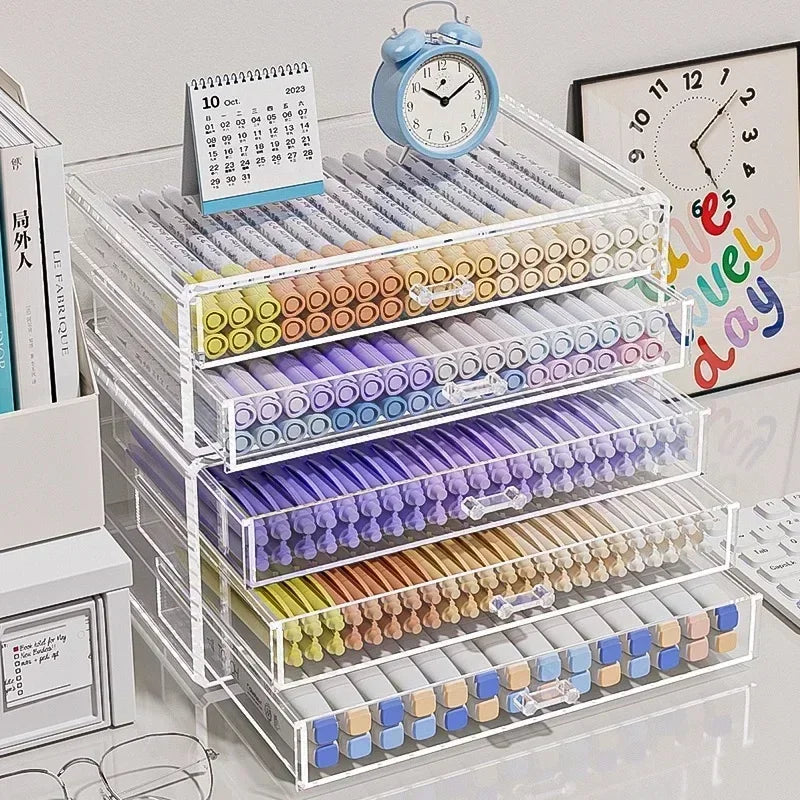 High Capacity Acrylic Marker Pen Holder Colored Pencil Storage Box Transparent Organizer for Kid Case Painting School