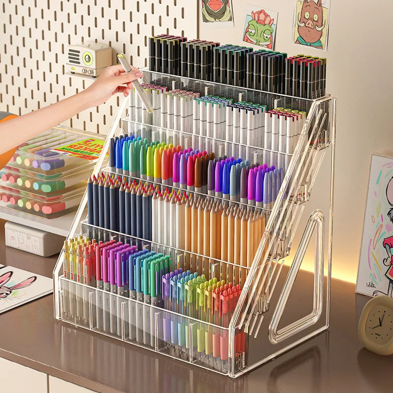 Watercolor pencil storage rack desktop large capacity acrylic partition stationery shop storage rack marker pen storage