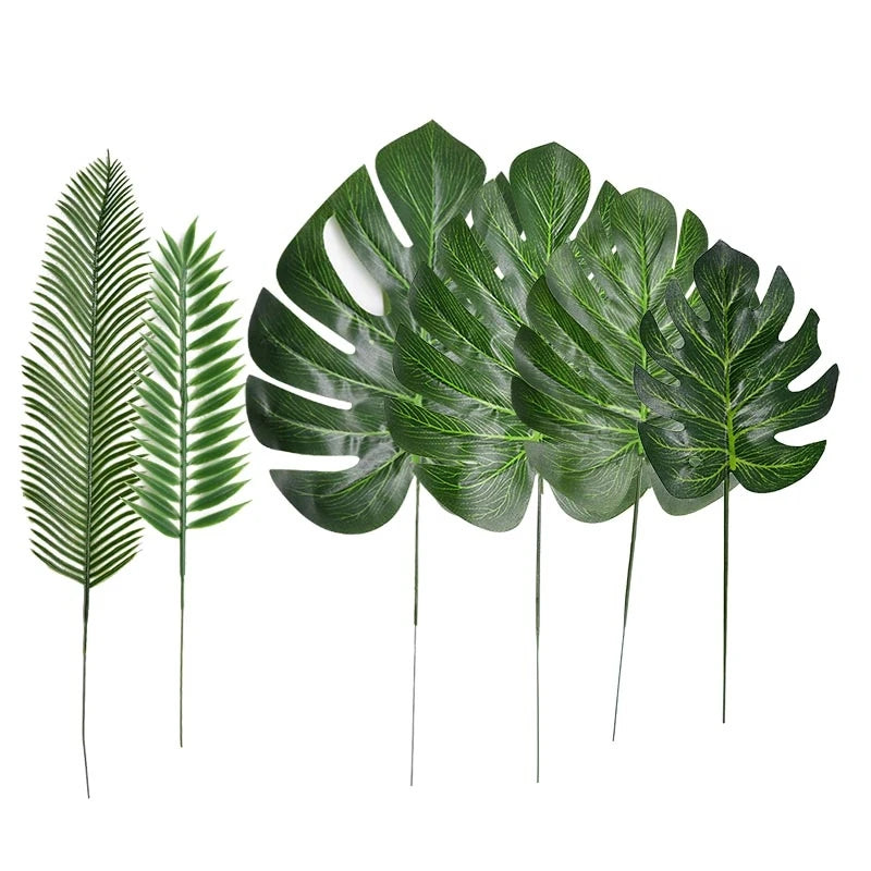 10-20 Pcs Artificial Plants Tropical Monstera Palm Leaves Simulation Leaf For Hawaiian Theme Party Decor Home Garden