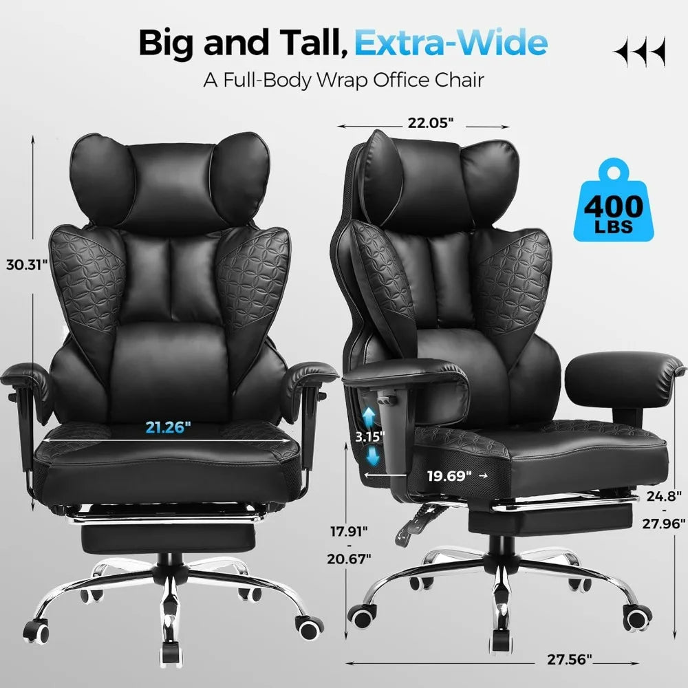 Big and Tall Office Chair 400LBS Wide Ergonomic Gaming Chair with Deluxe Embossing Designed Leather with Foot
