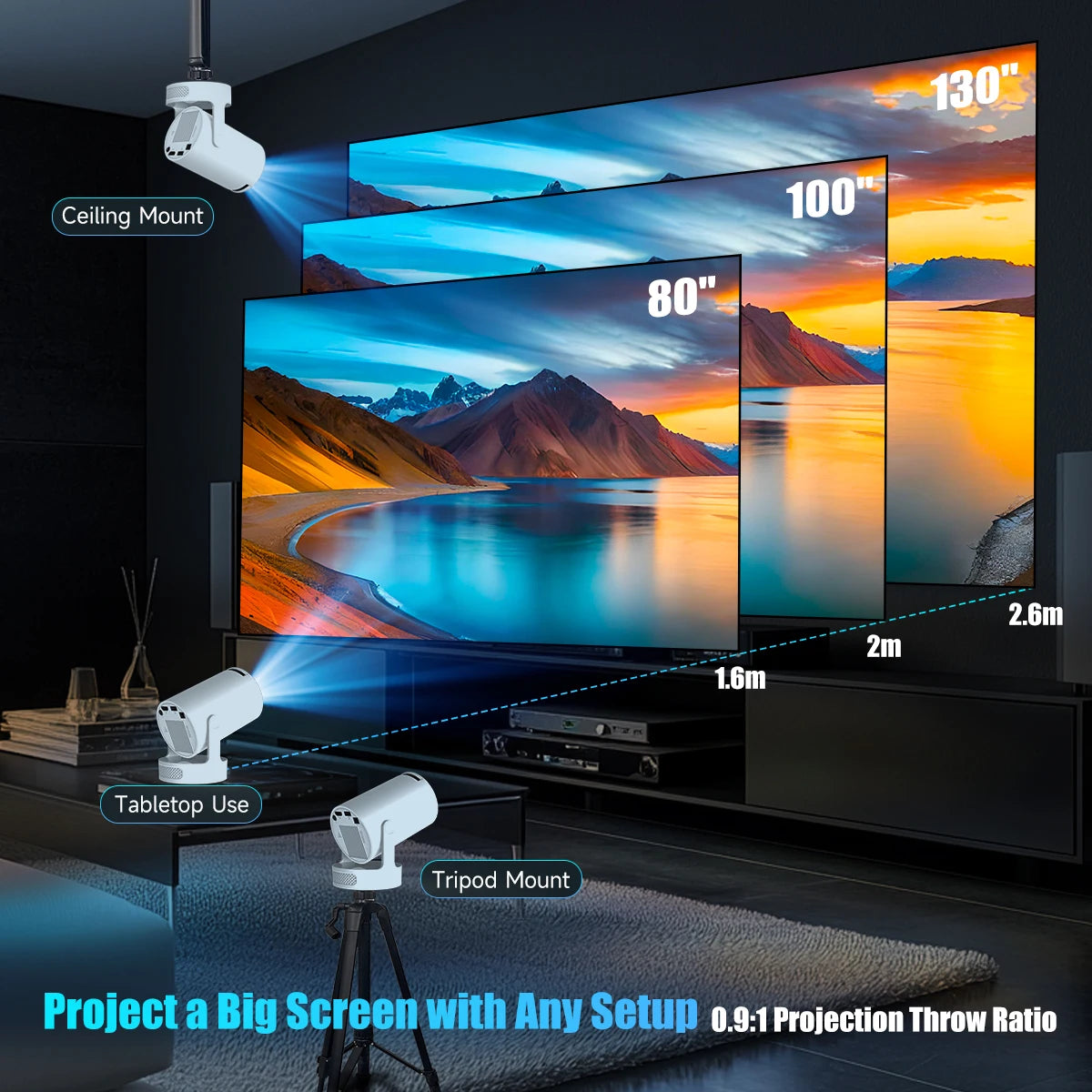 Magcubic HY300 Pro+ 4K Android 11 Portable Projector 8000 Lumens WiFi 6 BT5.4 Outdoor Theater 5W HiFi Speaker 720P HD