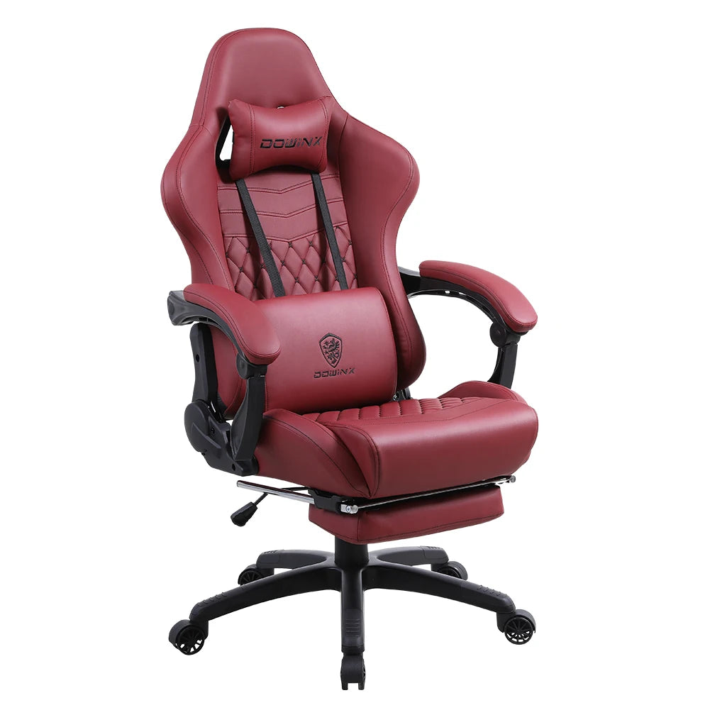 Dowinx Gaming/Office PC Chair with Footrest and Lumbar Support Vintage Style PU Leather High Back Adjustable Swivel