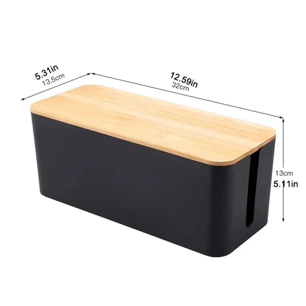 Wire Organizer Box Power Plug Board with Wooden Lid Plastic Wire Boxes Socket Data Cable Junction Box Desktop Storage