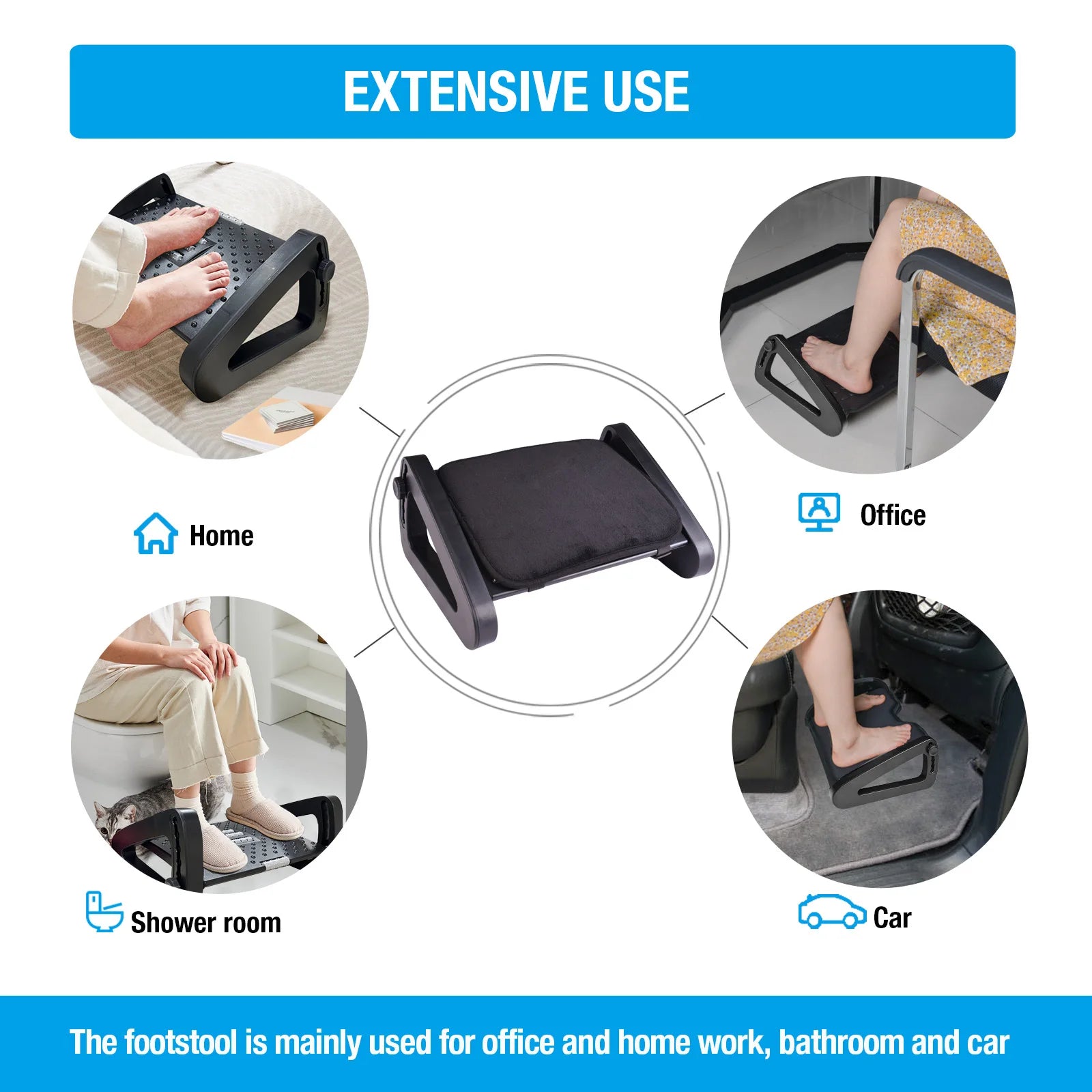 Scalebeard Under Desk Footrest with Massage Surface Ergonomic 6 Height Position Adjustable Foot Stool with Firm