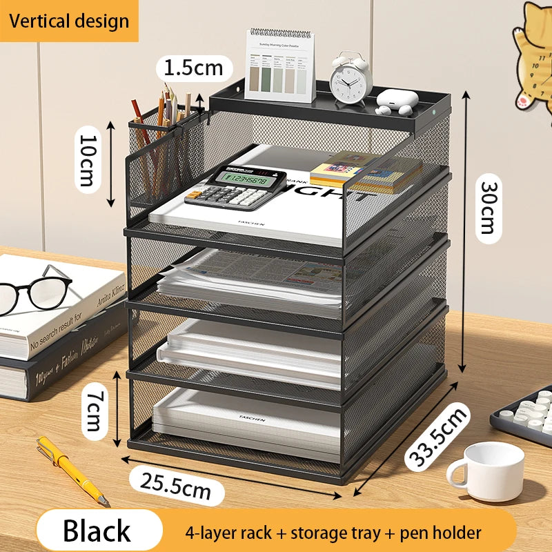 Desk storage and accessories 4-tier paper trust tray storage box with file holder desk storage office supplies desk