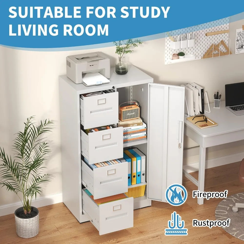 4 Drawer File Cabinet with Lock and 1 Door Metal Vertical Filing Cabinets for Home Office Steel Storage Cabinet
